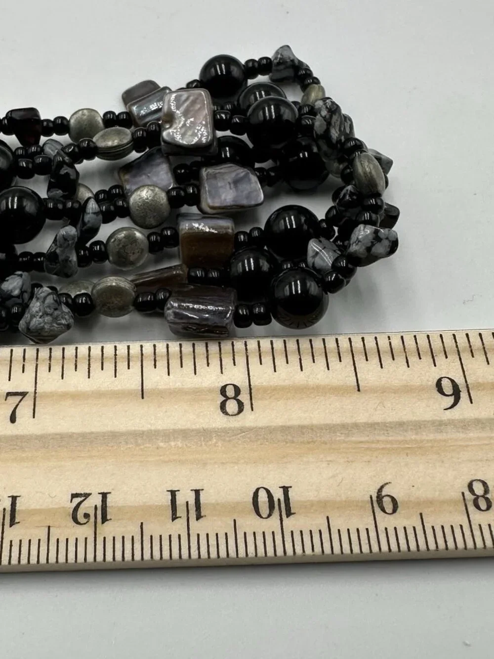 3/$30 Multistrand Beaded Necklace Black Gray Tone Layered Chunky 18 Inch